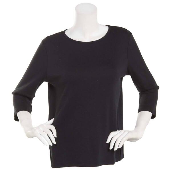 Petite Hasting &amp; Smith 3/4 Sleeve Solid Open Crew Neck Top - image 