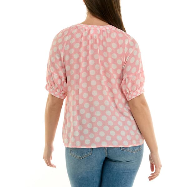 Womens Zac & Rachel Puff Elbow Sleeve Tie Neck Dot Blouse