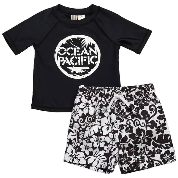 Toddler Boy Ocean Pacific 2pc. Rash Guard Swim Set - Black - image 