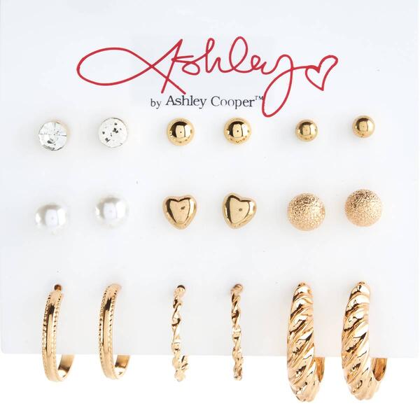 Ashley Pearls Hearts & Crystal Glass Stones Hoop Earrings - image 