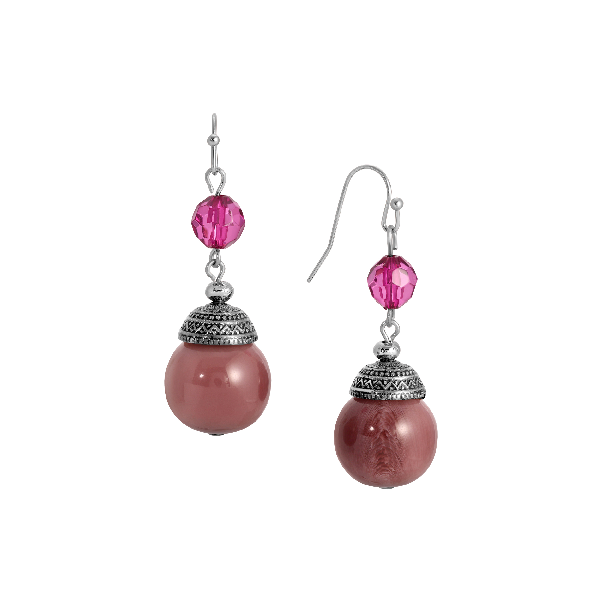 1928 Silver-Tone Purple Bead Drop Earrings