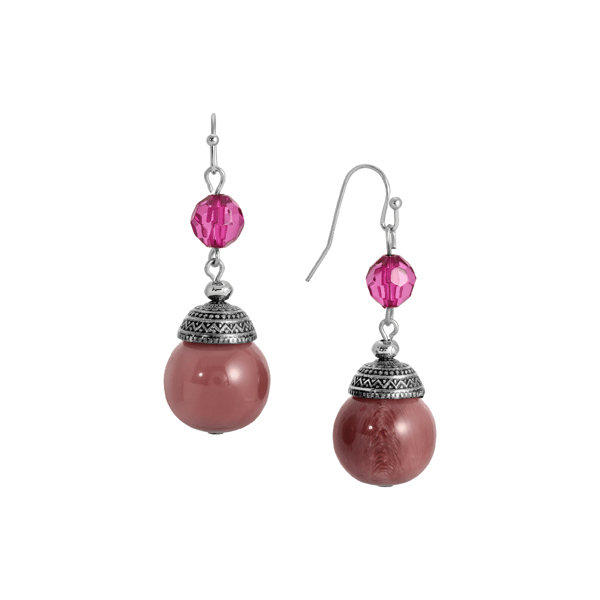 1928 Silver-Tone Purple Bead Drop Earrings