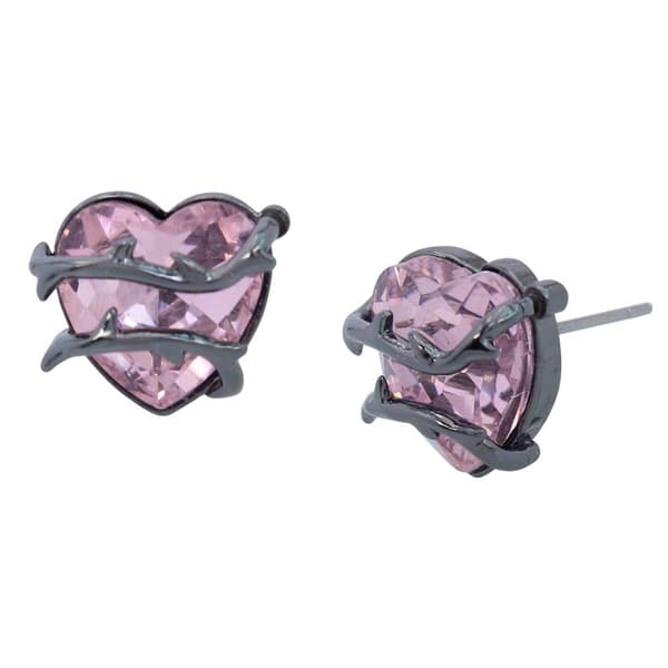 Betsey Johnson Pink Stone Heart Stud Earrings