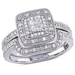 Loveblooms(tm) Princess & Round 1/3ctw. Diamond Bridal Ring Set
