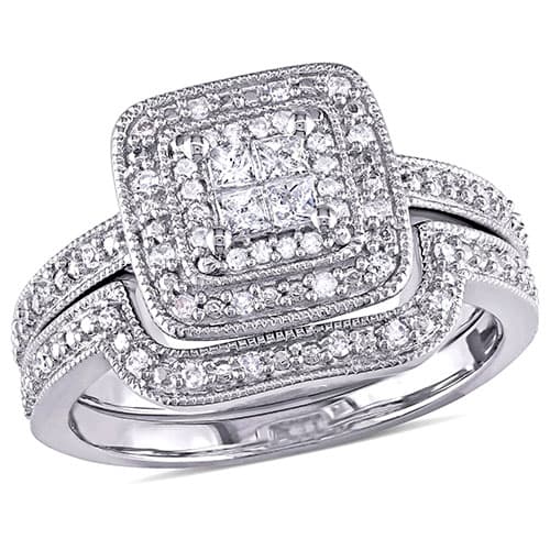 Loveblooms(tm) Princess & Round 1/3ctw. Diamond Bridal Ring Set - image 