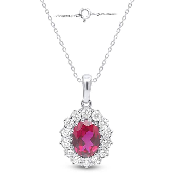 Nova Star® Sterling Silver & Oval Lab-Grown Ruby Pendant Necklace