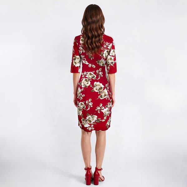 Womens Connected Apparel Elbow Sleeve Floral Ruched Sheath Dress