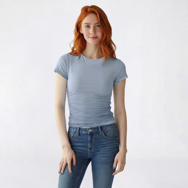 Juniors Pink Rose Modal Double Layer Side Ruch Tee