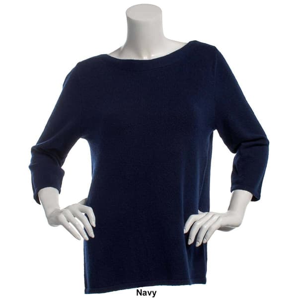 Womens Leo & Nicole 3/4 Sleeve Bateau Yarn Sweater
