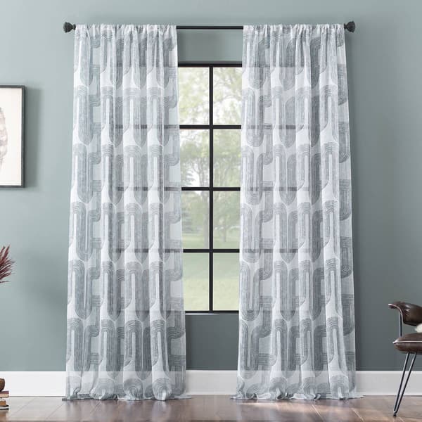 Colossal Modern Print Slub Rod Pocket Sheert Curtains - image 