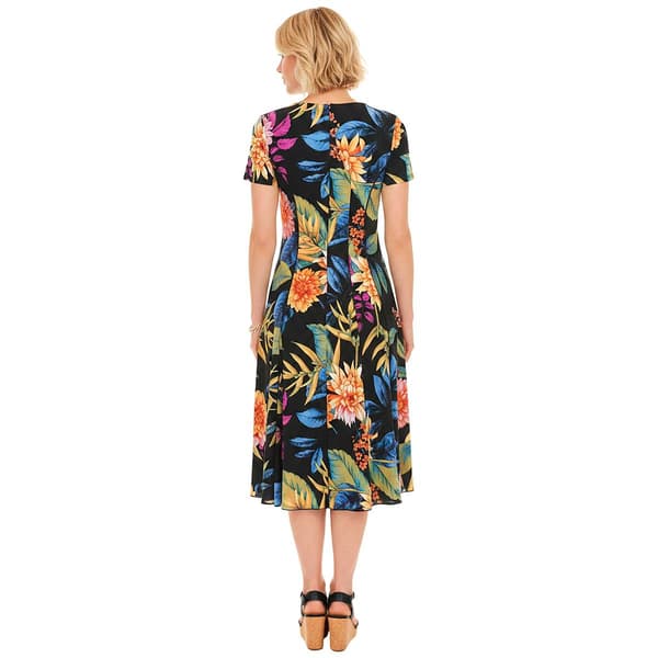 Petite Sami & Jo Short Sleeve Keyhole Neck Floral A-Line Dress