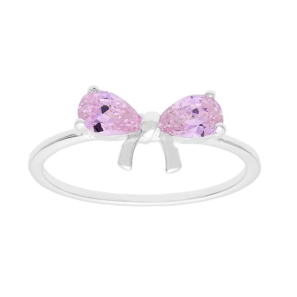 Marsala Sterling Silver Pink Cubic Zirconia Bow Ring - image 