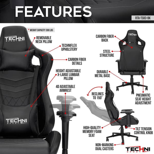 Techni Sport TS-83 Ergonomic Racer Style PC Gaming Chair