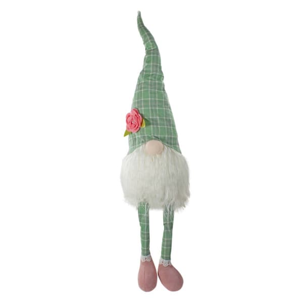 Northlight Seasonal Sitting Spring Floral Plaid Gnome Figurine - image 