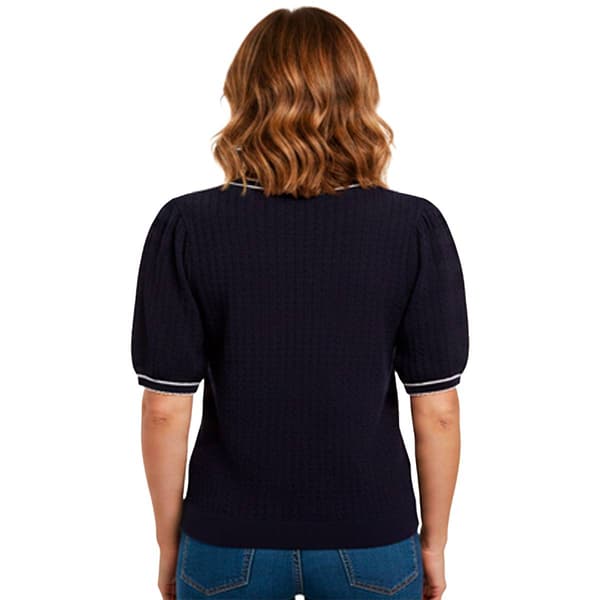 Womens Adrianna Papell Short Sleeve Scallop Edge Tipping Sweater