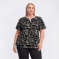Plus Size Napa Valley Short Sleeve Leaf Split Neck Henley Blouse - image 1
