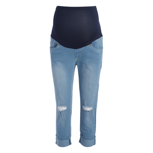 Womens Times Two Over The Belly Ripped Knee Maternity Capris - image 