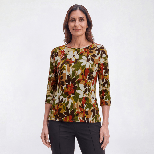 Womens Emily Daniels 3/4 Sleeve Floral Leaf Textured Blouse