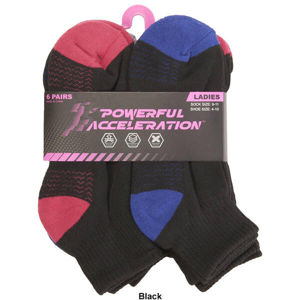 Womens Powerful Acceleration 6pk. Cushioned Stripe Quarter Socks