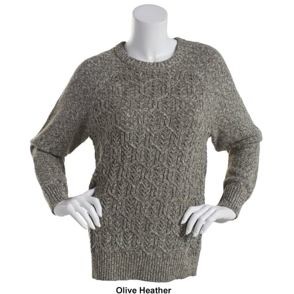 Petite Napa Valley Long Sleeve Marled Cable Front Crew Sweater
