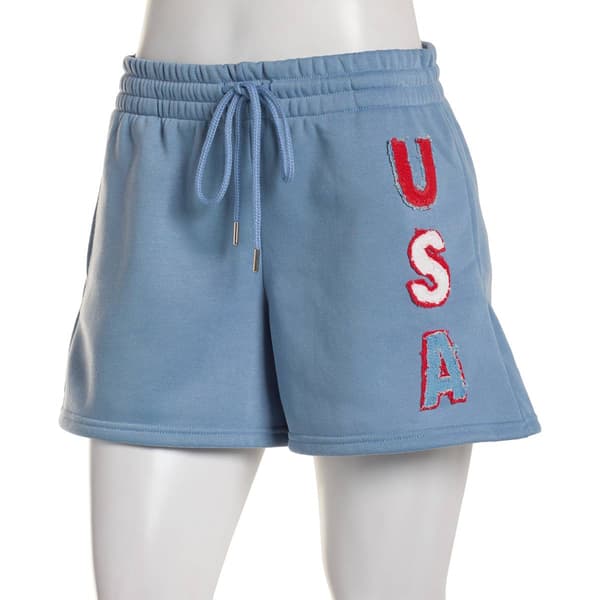 Juniors No Comment USA Americana Applique Fleece Soft Shorts - image 