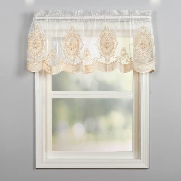 Zari Sheer Velvet Embroidered Rod Pocket Valance - image 