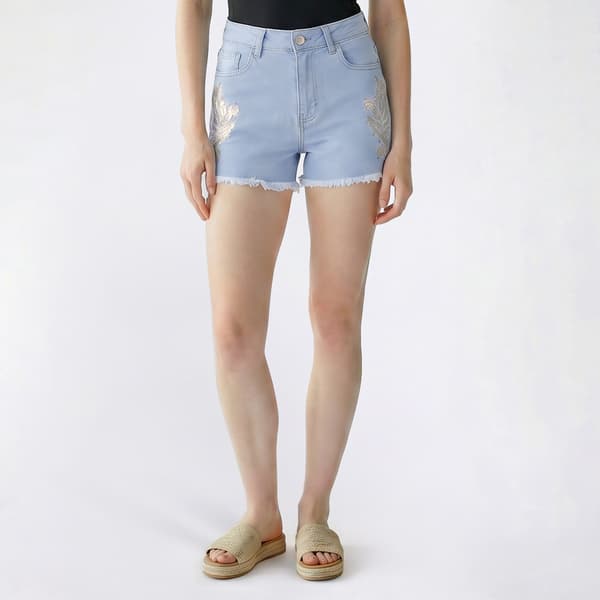Juniors Gogo Jeans High Rise Side Embroidered Shorts- Light Wash