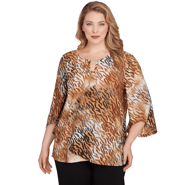Women''s Ruby Rd. New Neutrals Tie Dye Zebra Jacquard Textured Top