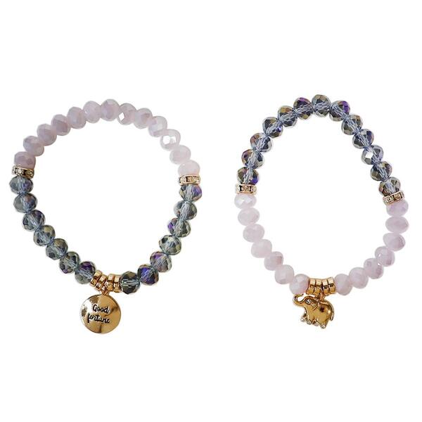 Beautiful Blessings 2pc. Stretch Beaded Elephant Charm Bracelets - image 