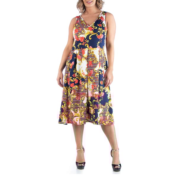 Plus Size 24/7 Comfort Apparel Floral Stripe Fit & Flare Dress - image 
