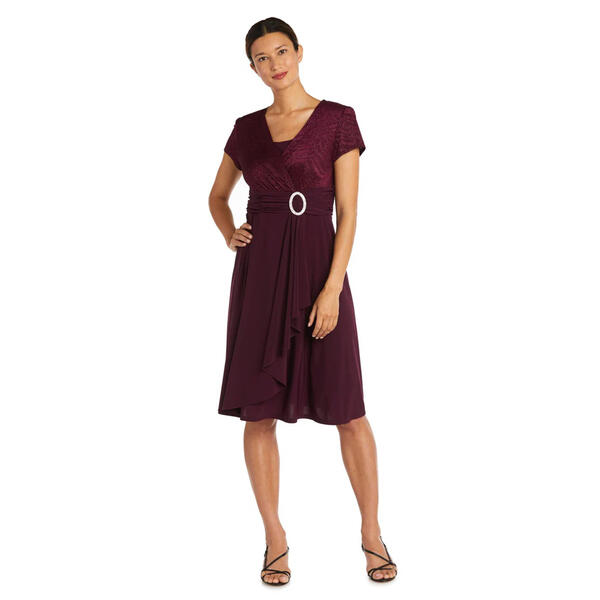 Petite R&M Richards Short Sleeve Rhinestone Trim Wrap Dress - image 