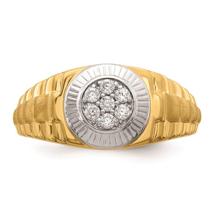 Mens Pure Fire 14kt. Two-Tone Gold Lab Grown Diamond Round Ring