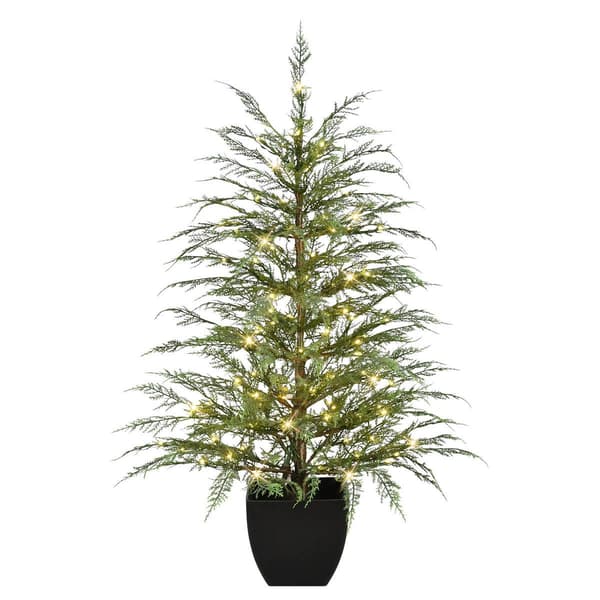 Puleo International 4ft. Pre-Lit Potted Cedar Christmas Tree