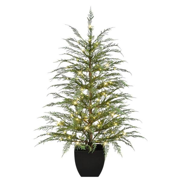 Puleo International 4ft. Pre-Lit Potted Cedar Christmas Tree - image 