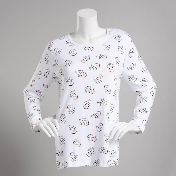 Petite Bonnie Evans Snowman Faces Long Sleeve Christmas Top - image 