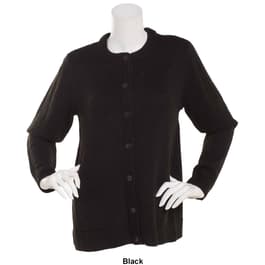 JM Collection Petite Open-Front Button-Sleeve Cardigan. Large. Deep Black