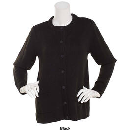 Plus Size Linda Matthews Long Sleeve Button Front Solid Cardigan