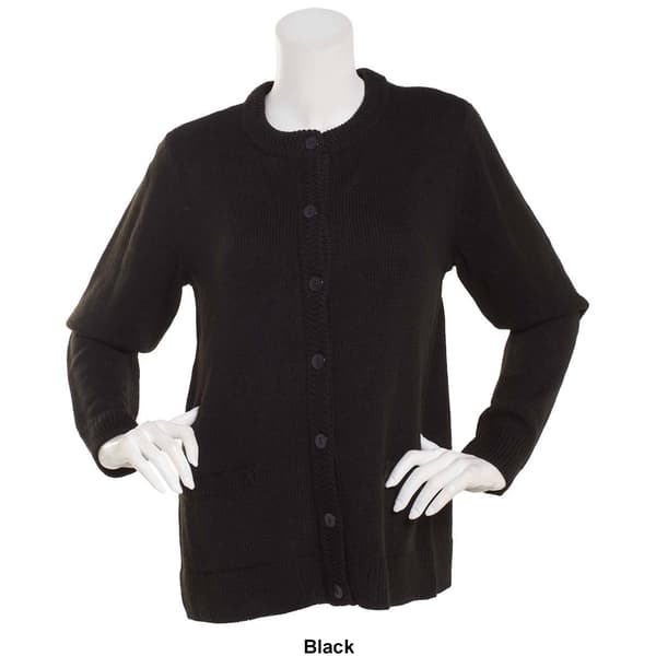 Womens Linda Matthews Long Sleeve Solid Button Front Cardigan