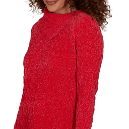 Petite Hearts of Palm Wrapped in Rubies Cable Knit Sweater