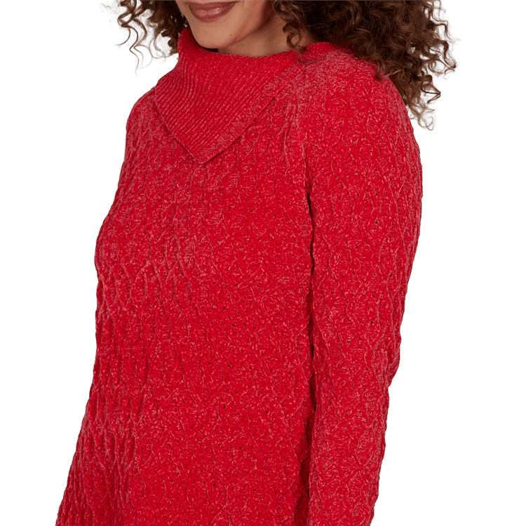 Petite Hearts of Palm Wrapped in Rubies Cable Knit Sweater