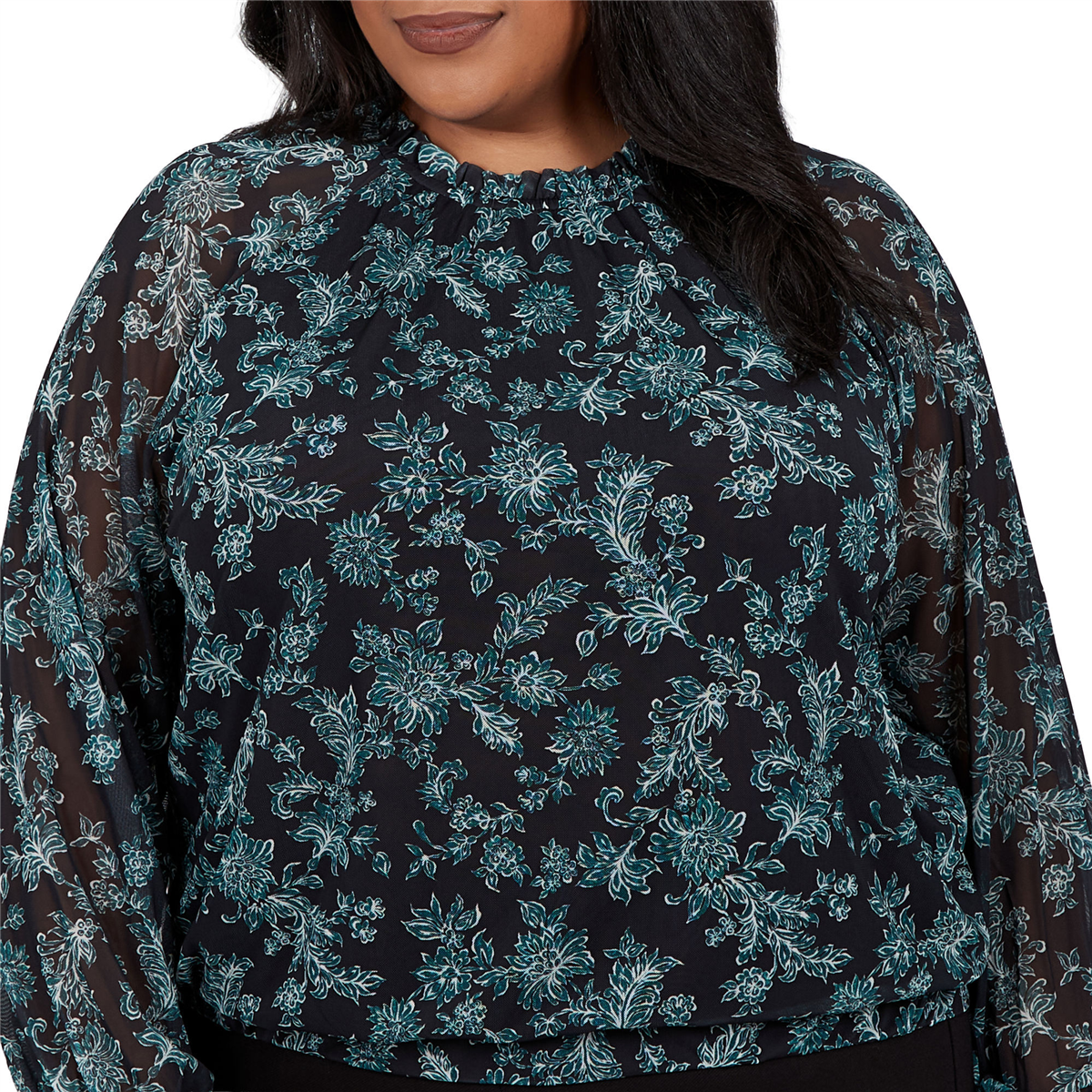 Plus Size Emaline Feminine Mystique Long Sleeve Floral Blouse