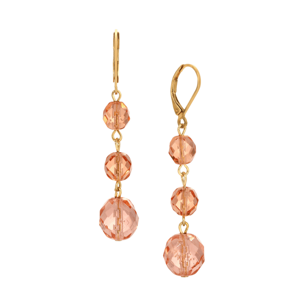1928 Jewelry Round Peach Bead Linear Earrings - image 