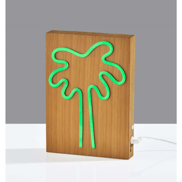 Simplee Adesso Wood Framed Neon Palm Tree Table/Wall Lamp