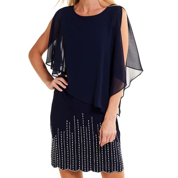 Womens MSK Split Shoulder Capelet Overlay Beaded Shift Dress