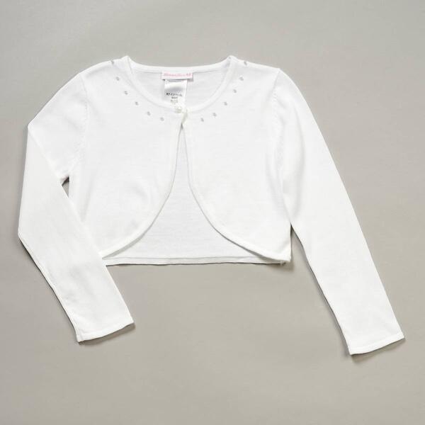 Girls &#40;7-16&#41; Bonnie Jean Long Sleeve White Faux Pearl Cardigan - image 