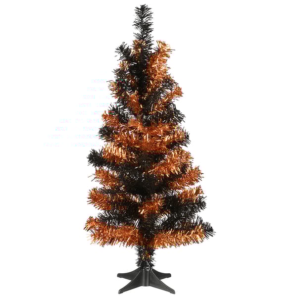 National Tree 2ft. Black and Orange Tinsel Tree - image 