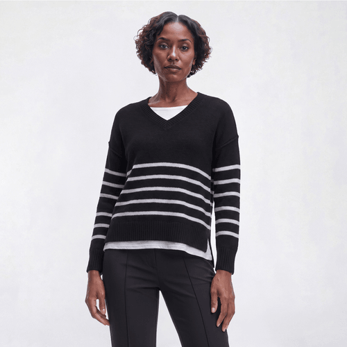 Petite Hanna & Gracie Long Sleeve Stripe Two In One Sweater - image 