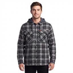 Mens Mountain Ridge Plaid Polar Fleece Jacket - New Black Grey