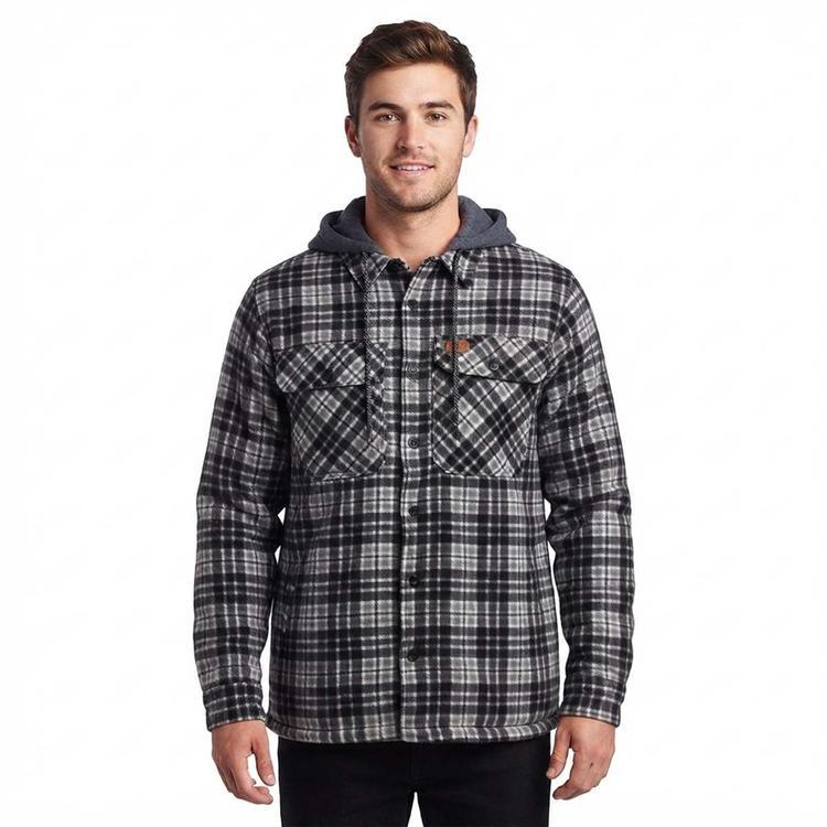 Mens Mountain Ridge Plaid Polar Fleece Jacket - New Black Grey