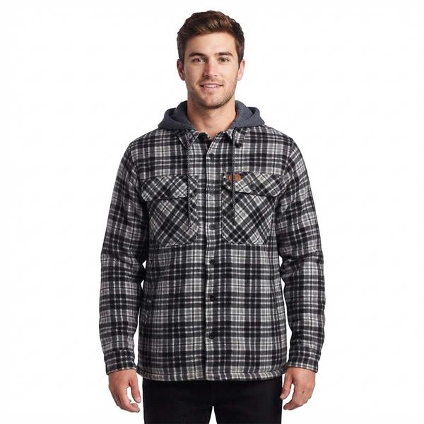Mens Mountain Ridge Plaid Polar Fleece Jacket - New Black Grey